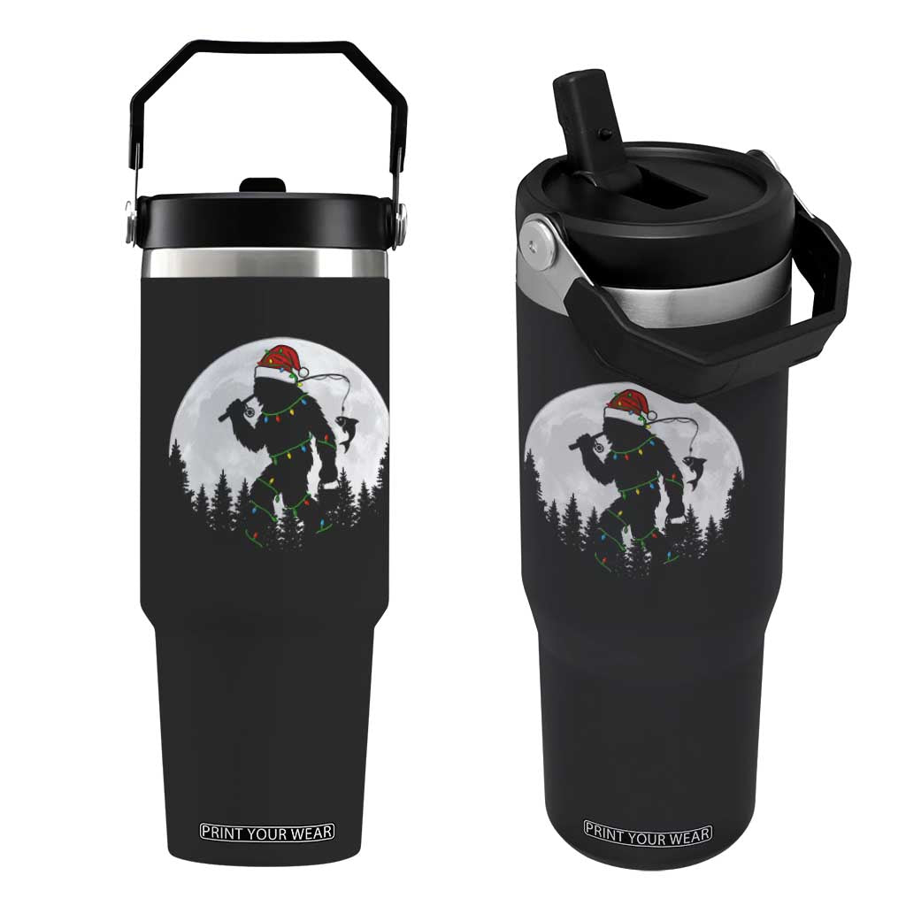 Funny Bigfoot Fishing Christmas Flip Straw Tumbler Sasquatch Moon Fisherman TS14 One Size: 30 oz Black Print Your Wear