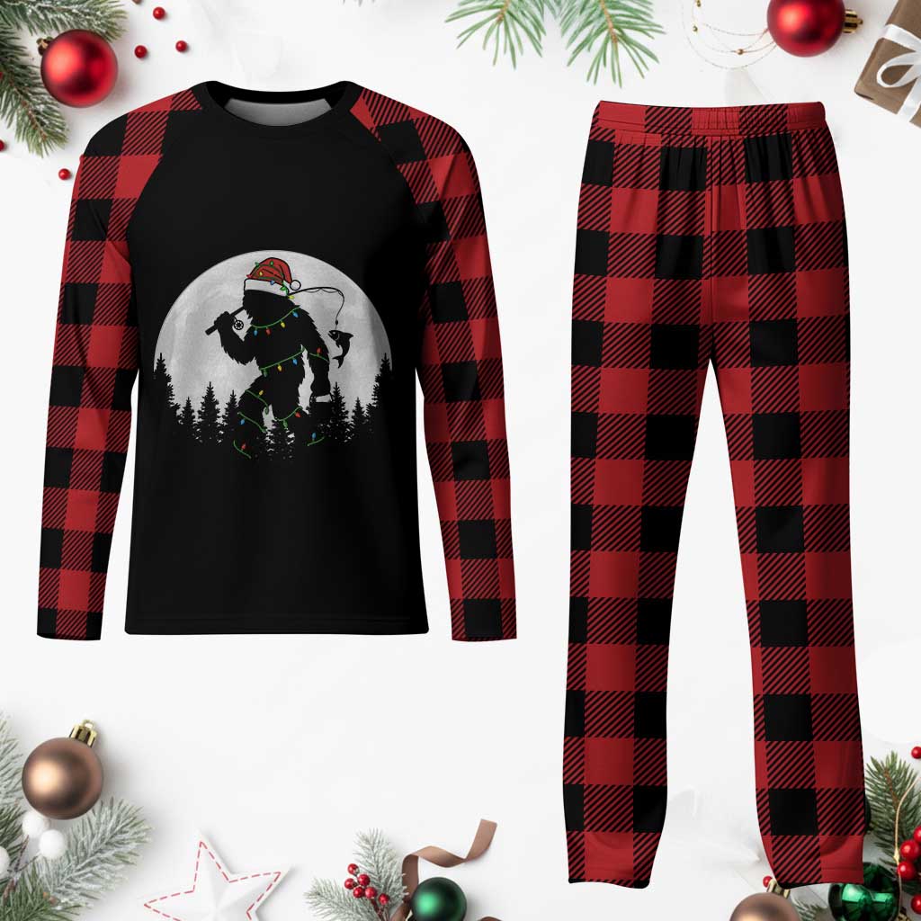 Funny Bigfoot Fishing Christmas Plaid Pajama Set Sasquatch Moon Fisherman TS14 Buffalo Plaid Print Your Wear
