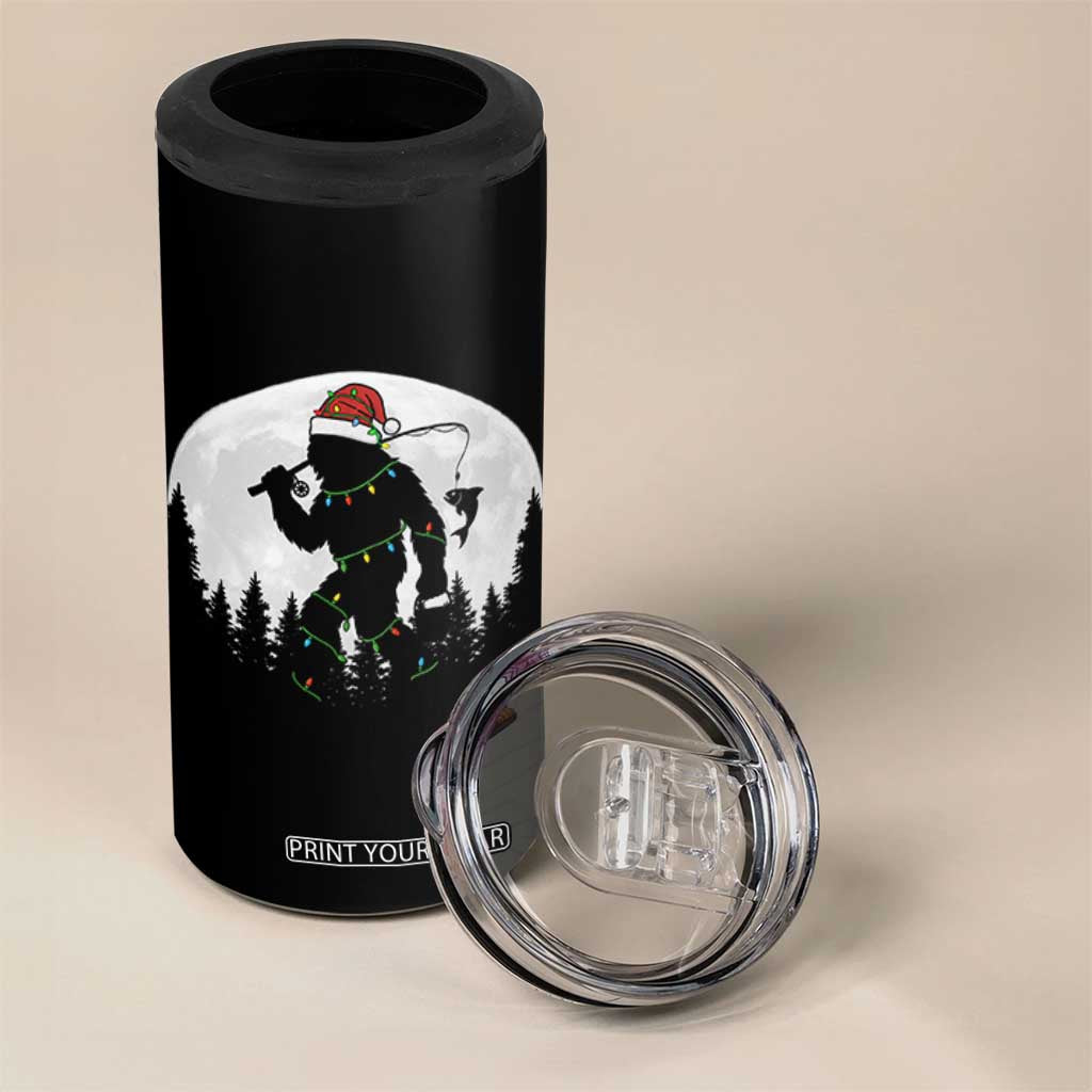 Funny Bigfoot Fishing Christmas 4 in 1 Can Cooler Tumbler Sasquatch Moon Fisherman TS14 Print Your Wear