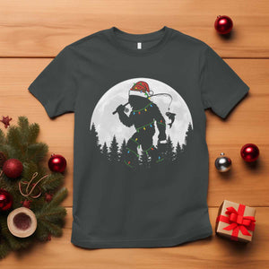 Funny Bigfoot Fishing Christmas T Shirt Sasquatch Moon Fisherman TS14 Dark Heather Print Your Wear