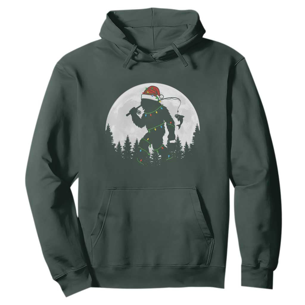 Funny Bigfoot Fishing Christmas Hoodie Sasquatch Moon Fisherman TS14 Dark Forest Green Print Your Wear