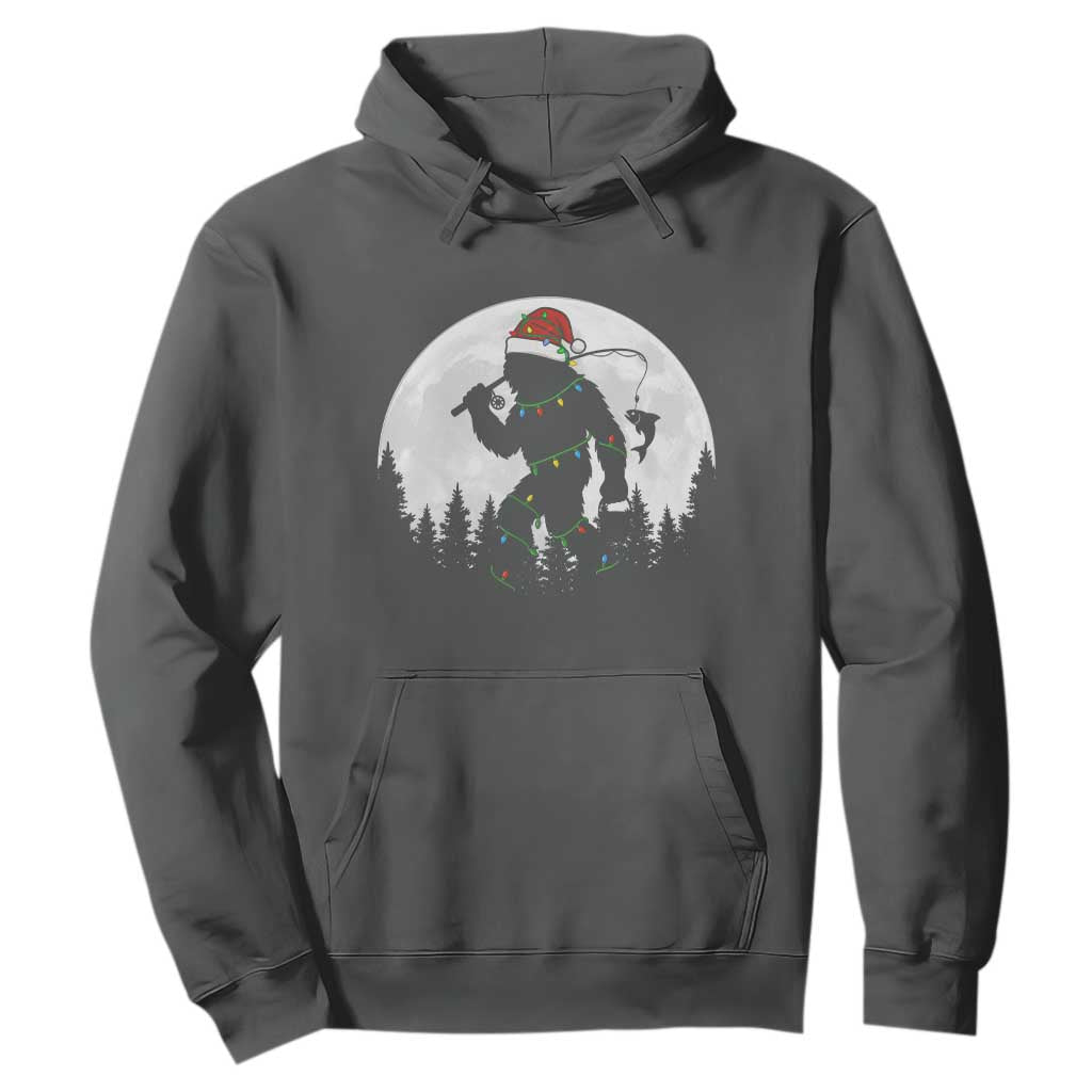 Funny Bigfoot Fishing Christmas Hoodie Sasquatch Moon Fisherman TS14 Dark Heather Print Your Wear