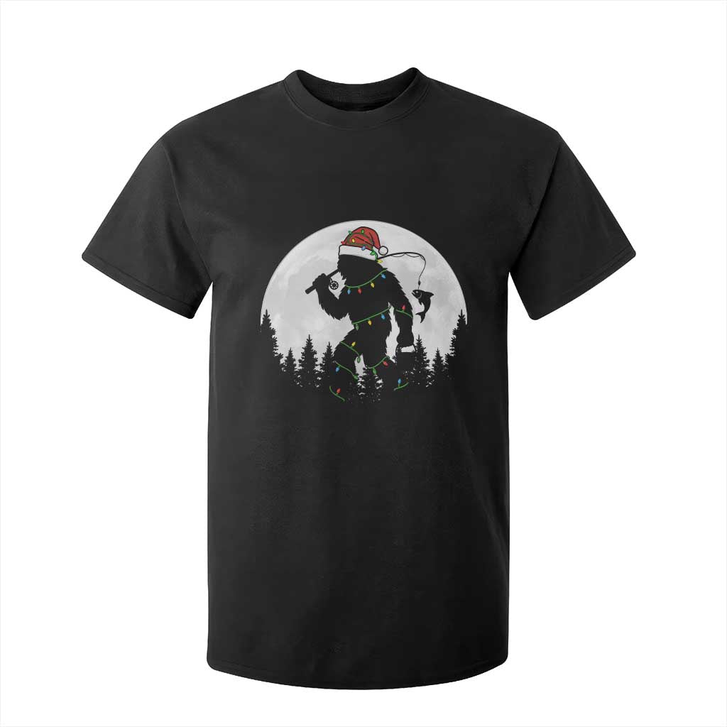 Funny Bigfoot Fishing Christmas T Shirt For Kid Sasquatch Moon Fisherman TS14 Black Print Your Wear