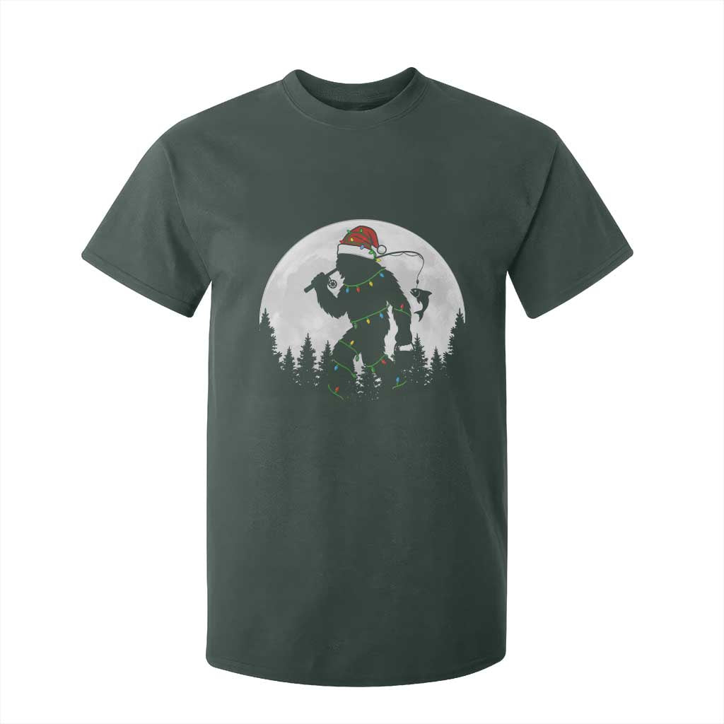 Funny Bigfoot Fishing Christmas T Shirt For Kid Sasquatch Moon Fisherman TS14 Dark Forest Green Print Your Wear