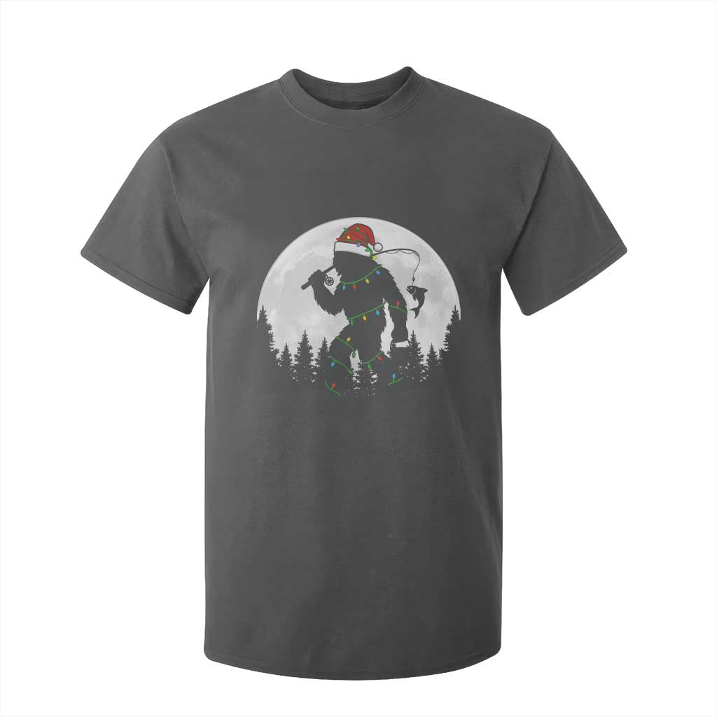 Funny Bigfoot Fishing Christmas T Shirt For Kid Sasquatch Moon Fisherman TS14 Dark Heather Print Your Wear