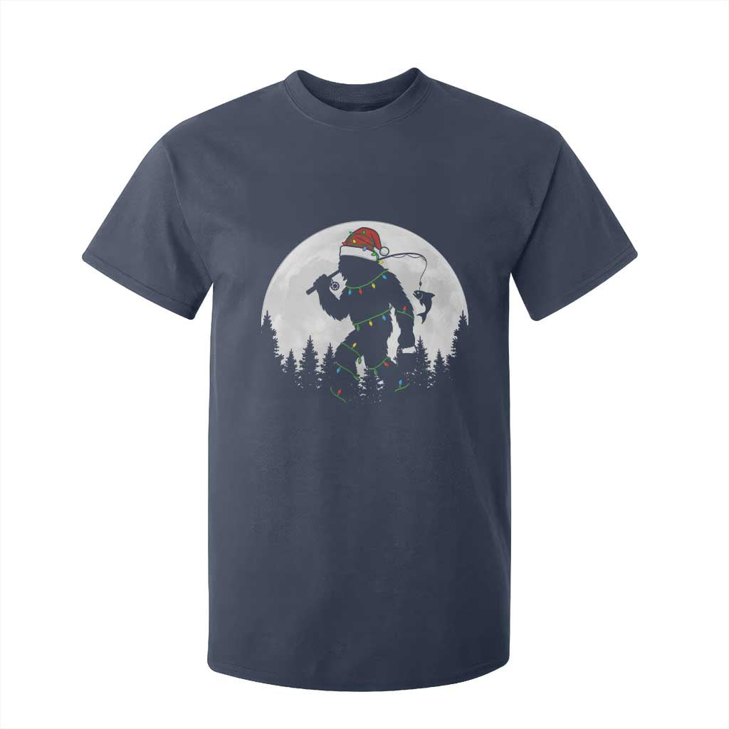 Funny Bigfoot Fishing Christmas T Shirt For Kid Sasquatch Moon Fisherman TS14 Navy Print Your Wear