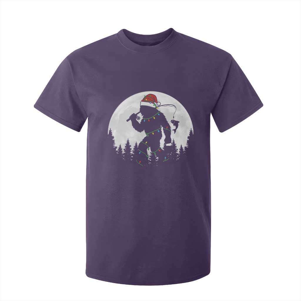 Funny Bigfoot Fishing Christmas T Shirt For Kid Sasquatch Moon Fisherman TS14 Purple Print Your Wear