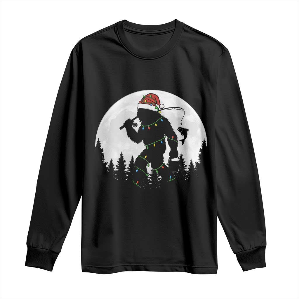 Funny Bigfoot Fishing Christmas Long Sleeve Shirt Sasquatch Moon Fisherman TS14 Black Print Your Wear