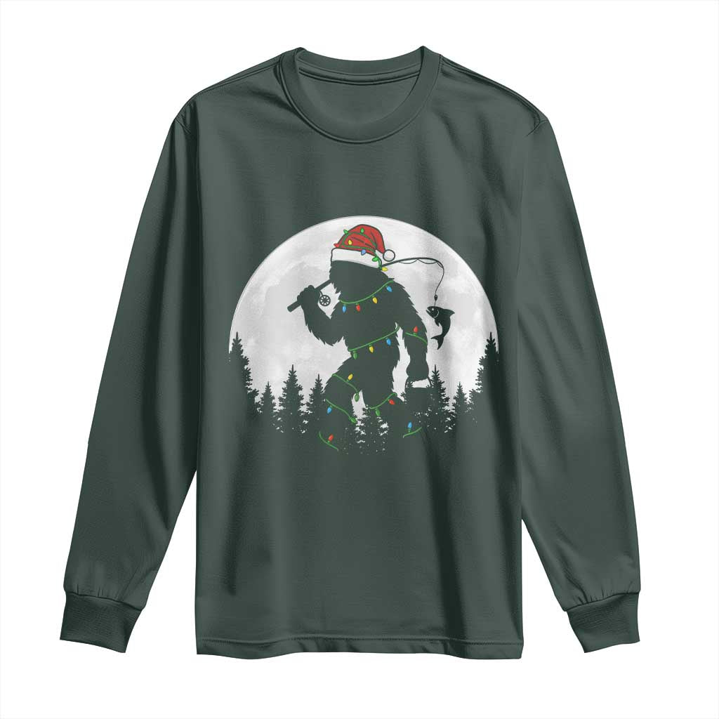 Funny Bigfoot Fishing Christmas Long Sleeve Shirt Sasquatch Moon Fisherman TS14 Dark Forest Green Print Your Wear