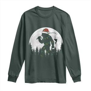 Funny Bigfoot Fishing Christmas Long Sleeve Shirt Sasquatch Moon Fisherman TS14 Dark Forest Green Print Your Wear
