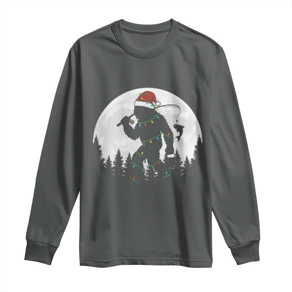 Funny Bigfoot Fishing Christmas Long Sleeve Shirt Sasquatch Moon Fisherman TS14 Dark Heather Print Your Wear