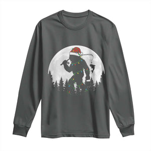 Funny Bigfoot Fishing Christmas Long Sleeve Shirt Sasquatch Moon Fisherman TS14 Dark Heather Print Your Wear