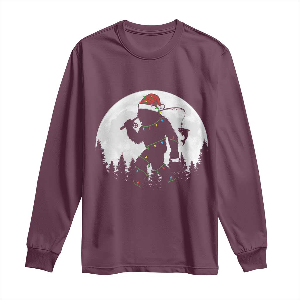 Funny Bigfoot Fishing Christmas Long Sleeve Shirt Sasquatch Moon Fisherman TS14 Maroon Print Your Wear