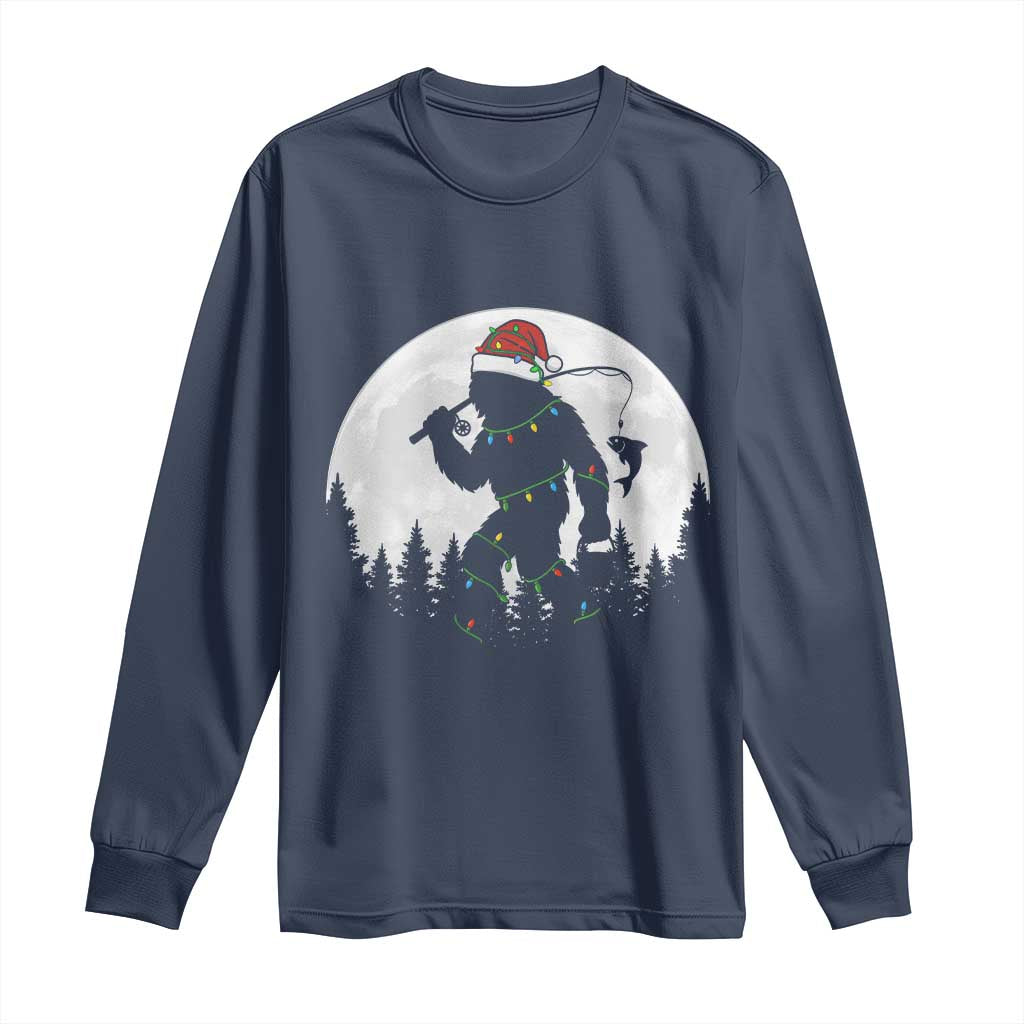 Funny Bigfoot Fishing Christmas Long Sleeve Shirt Sasquatch Moon Fisherman TS14 Navy Print Your Wear