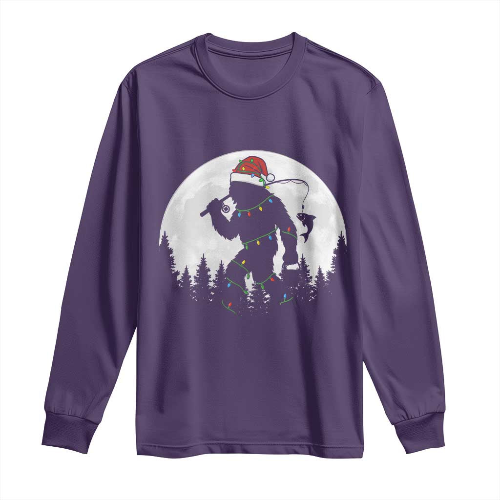 Funny Bigfoot Fishing Christmas Long Sleeve Shirt Sasquatch Moon Fisherman TS14 Purple Print Your Wear