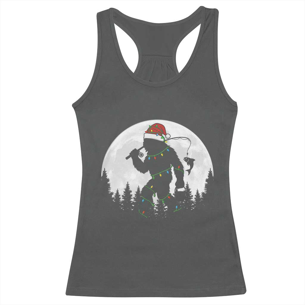 Funny Bigfoot Fishing Christmas Racerback Tank Top Sasquatch Moon Fisherman TS14 Dark Heather Print Your Wear