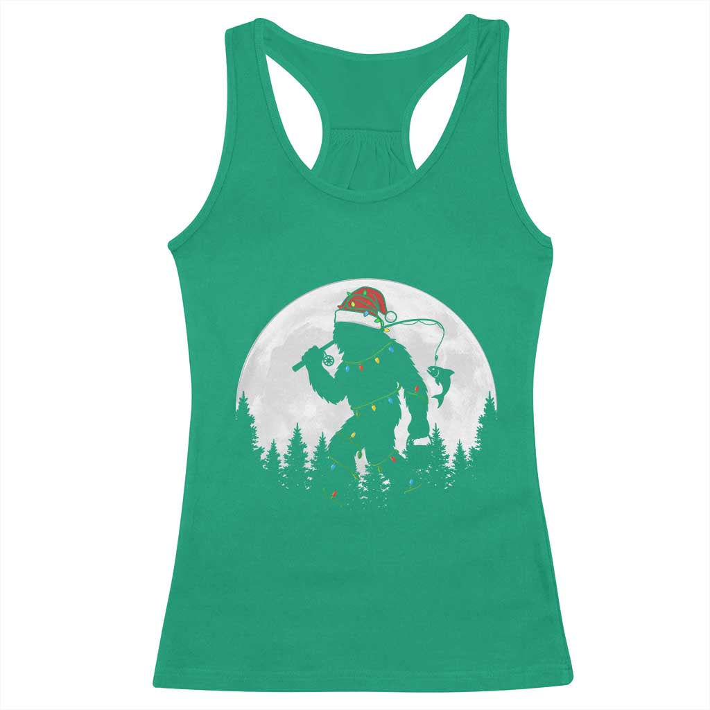 Funny Bigfoot Fishing Christmas Racerback Tank Top Sasquatch Moon Fisherman TS14 Irish Green Print Your Wear