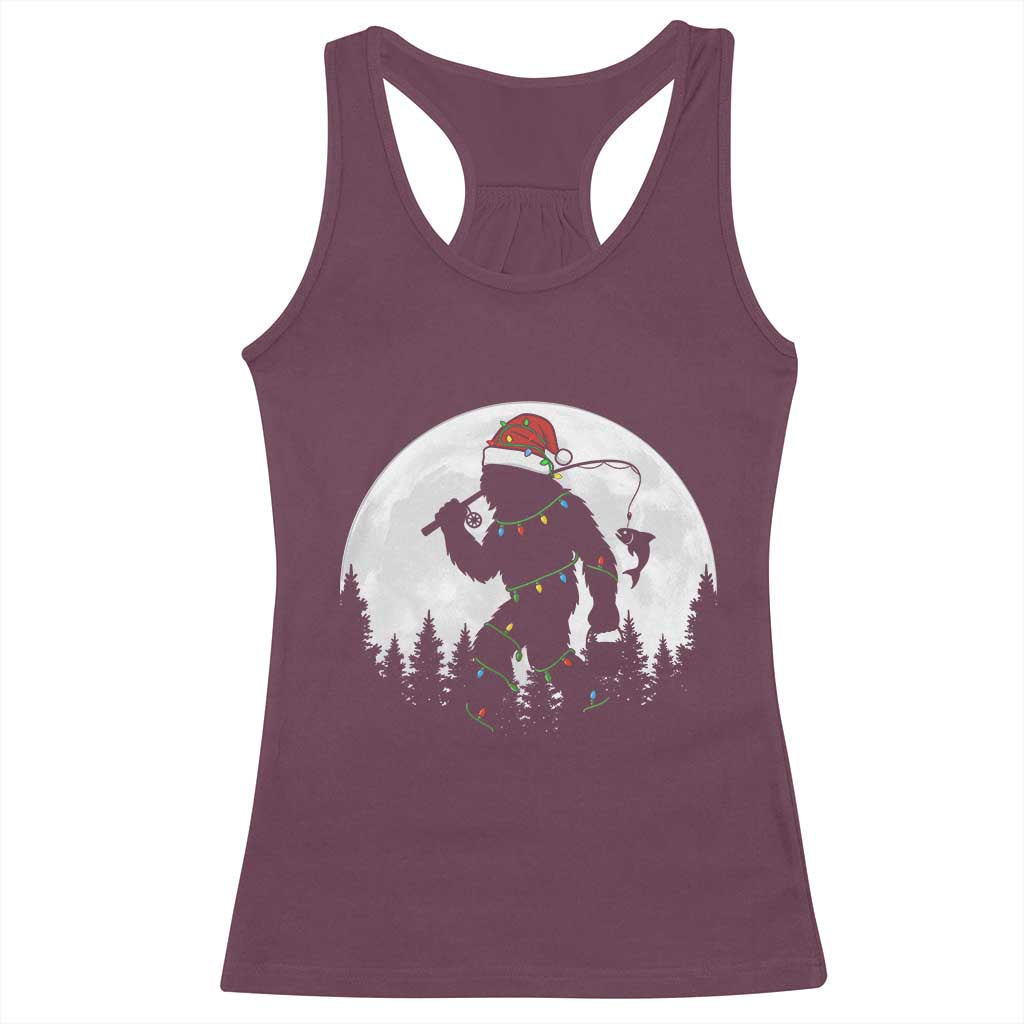 Funny Bigfoot Fishing Christmas Racerback Tank Top Sasquatch Moon Fisherman TS14 Maroon Print Your Wear