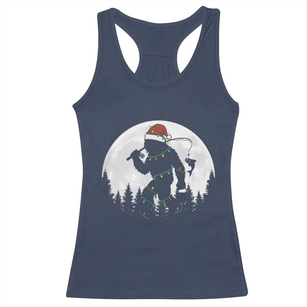 Funny Bigfoot Fishing Christmas Racerback Tank Top Sasquatch Moon Fisherman TS14 Navy Print Your Wear