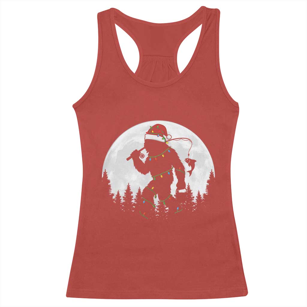 Funny Bigfoot Fishing Christmas Racerback Tank Top Sasquatch Moon Fisherman TS14 Red Print Your Wear