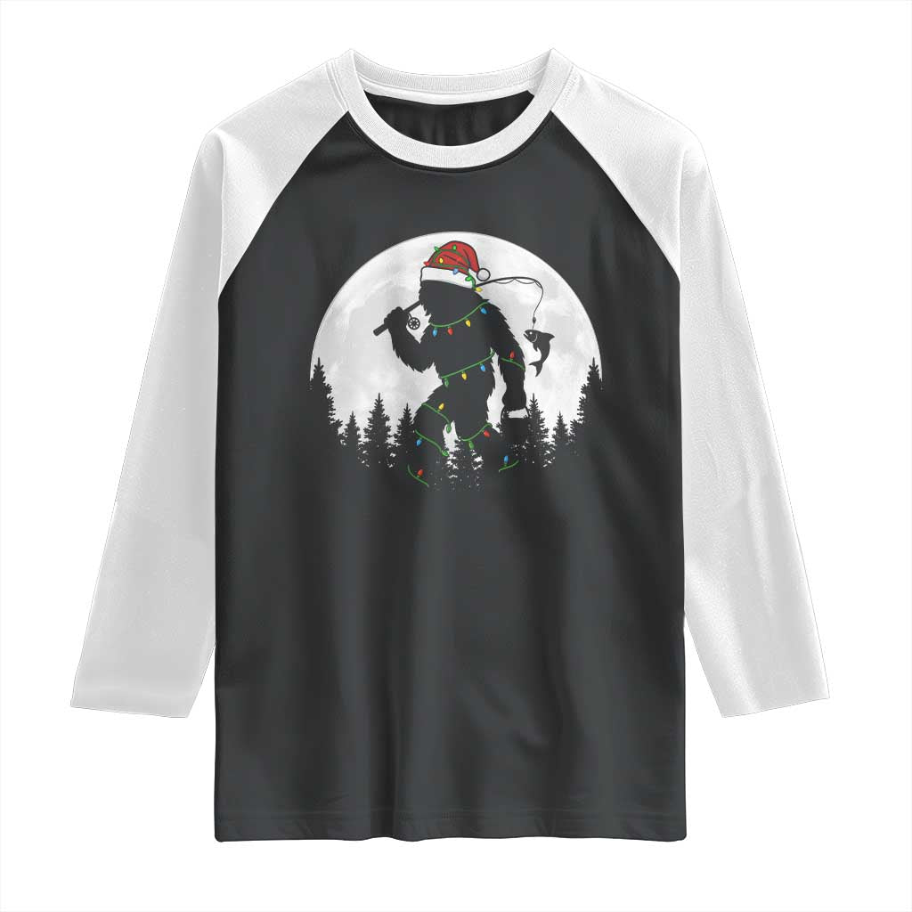 Funny Bigfoot Fishing Christmas Raglan Shirt Sasquatch Moon Fisherman TS14 Black White Print Your Wear