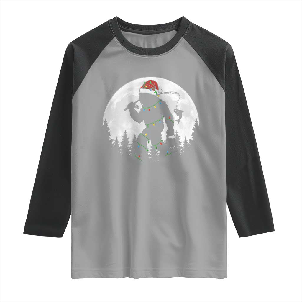 Funny Bigfoot Fishing Christmas Raglan Shirt Sasquatch Moon Fisherman TS14 Sport Gray Black Print Your Wear