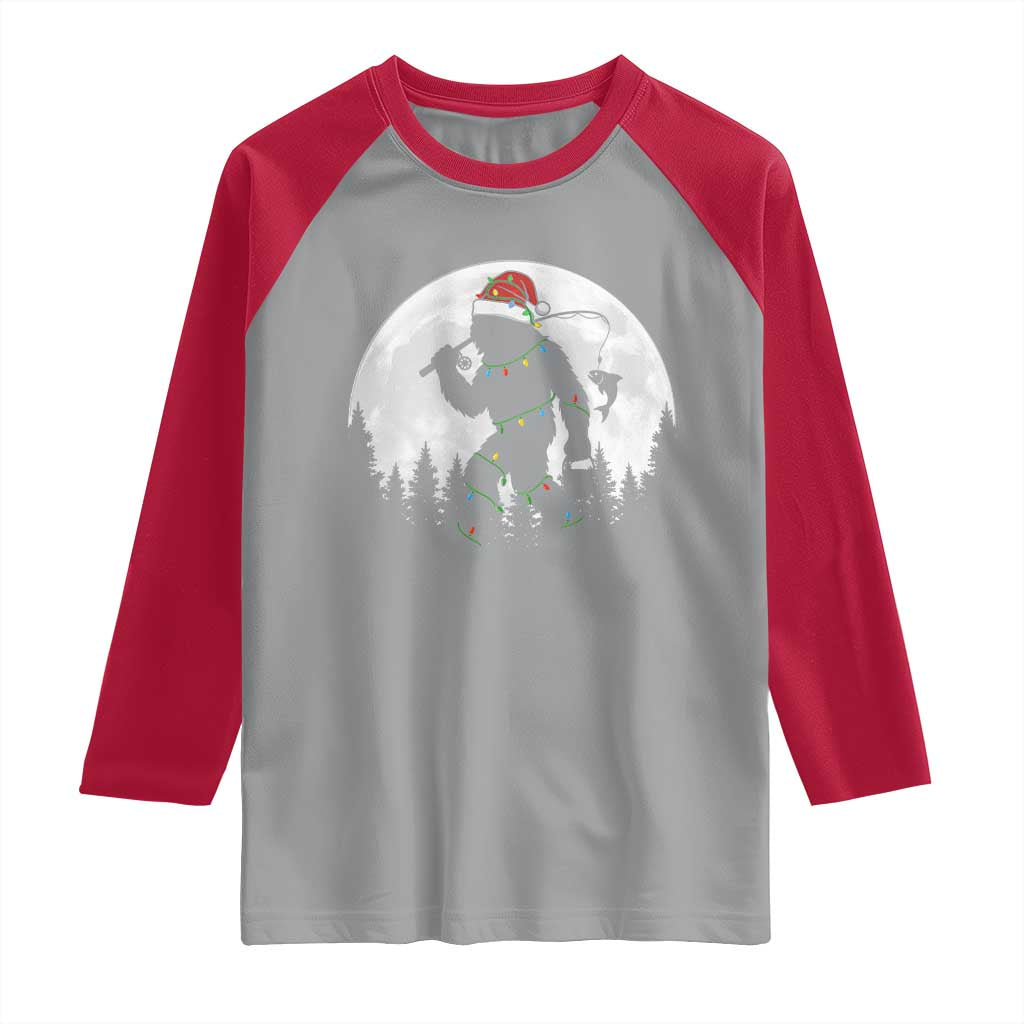 Funny Bigfoot Fishing Christmas Raglan Shirt Sasquatch Moon Fisherman TS14 Sport Gray Red Print Your Wear