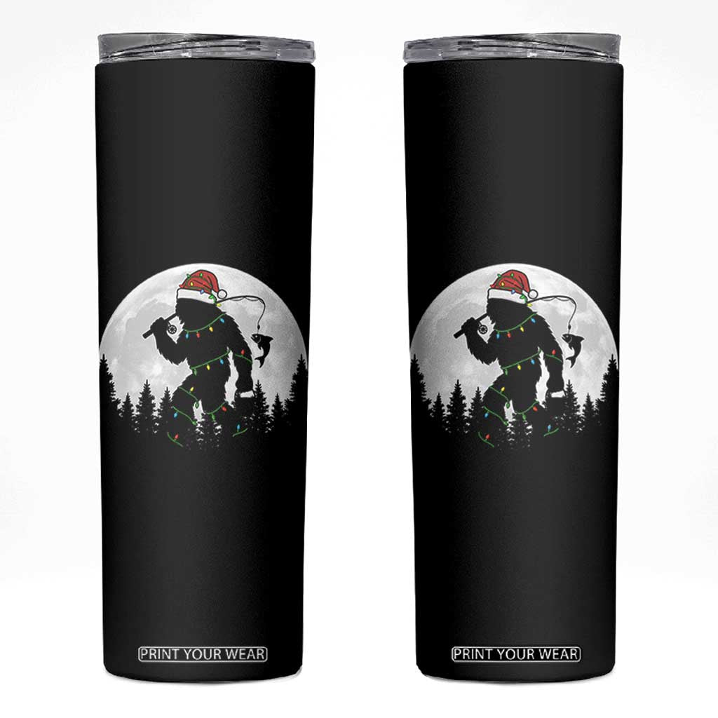 Funny Bigfoot Fishing Christmas Skinny Tumbler Sasquatch Moon Fisherman TS14 Black Print Your Wear
