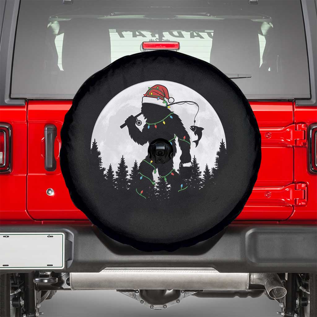 Funny Bigfoot Fishing Christmas Spare Tire Cover Sasquatch Moon Fisherman TS14 Black Print Your Wear