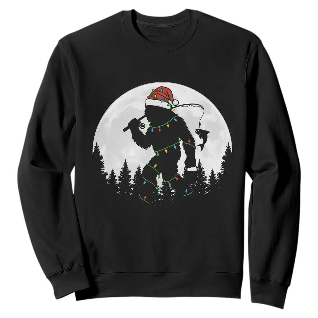 Funny Bigfoot Fishing Christmas Sweatshirt Sasquatch Moon Fisherman TS14 Black Print Your Wear
