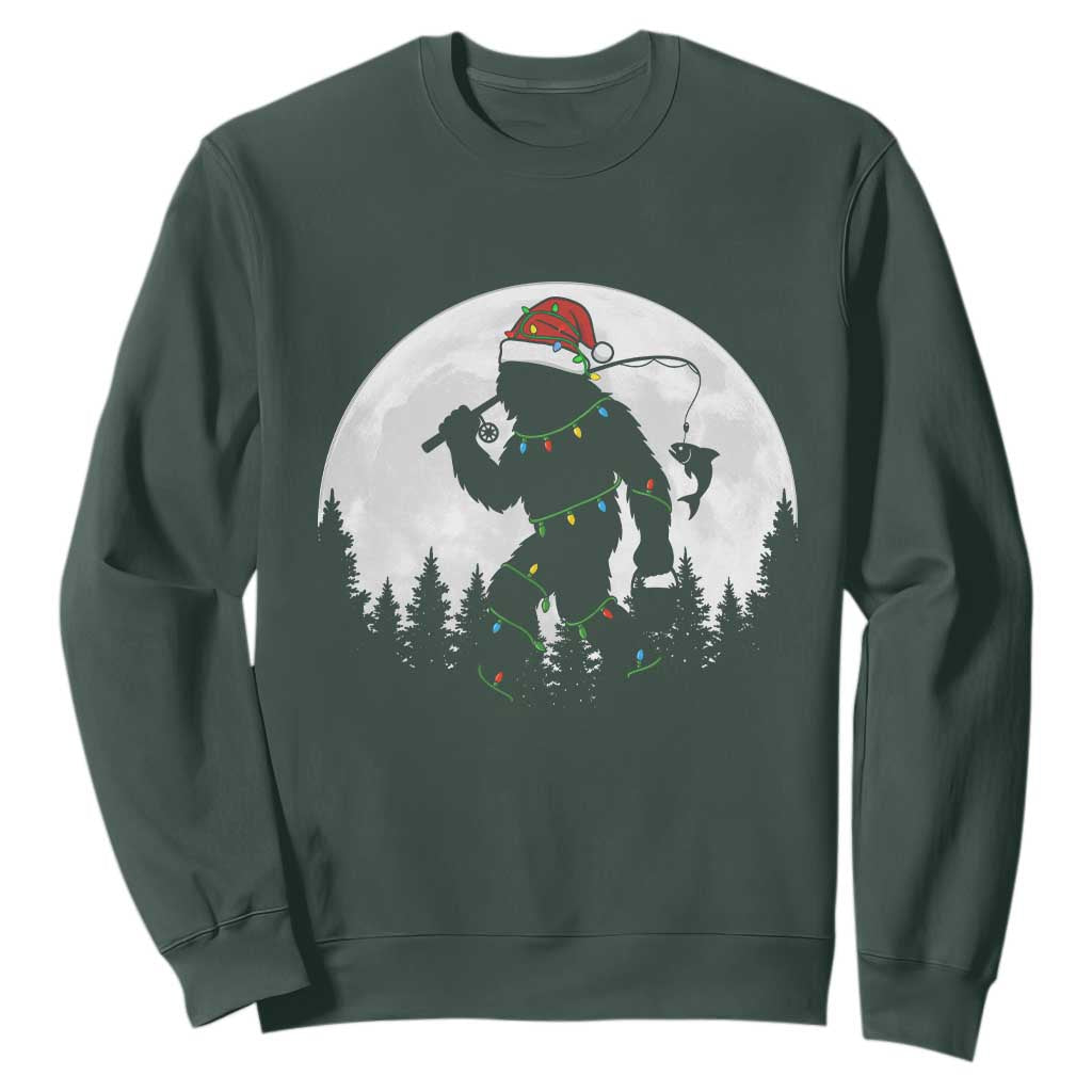Funny Bigfoot Fishing Christmas Sweatshirt Sasquatch Moon Fisherman TS14 Dark Forest Green Print Your Wear