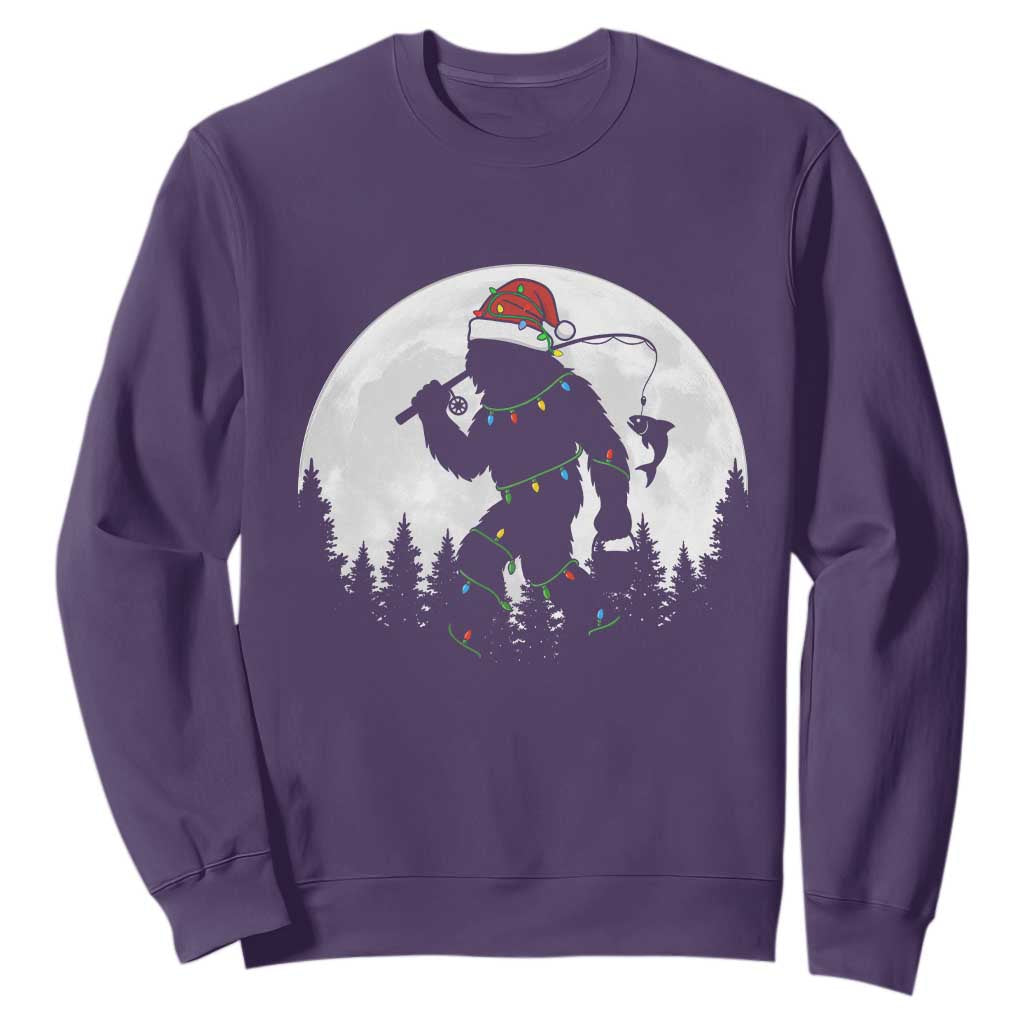 Funny Bigfoot Fishing Christmas Sweatshirt Sasquatch Moon Fisherman TS14 Purple Print Your Wear