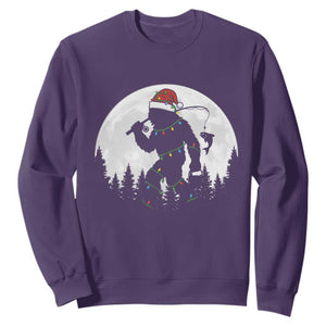 Funny Bigfoot Fishing Christmas Sweatshirt Sasquatch Moon Fisherman TS14 Purple Print Your Wear