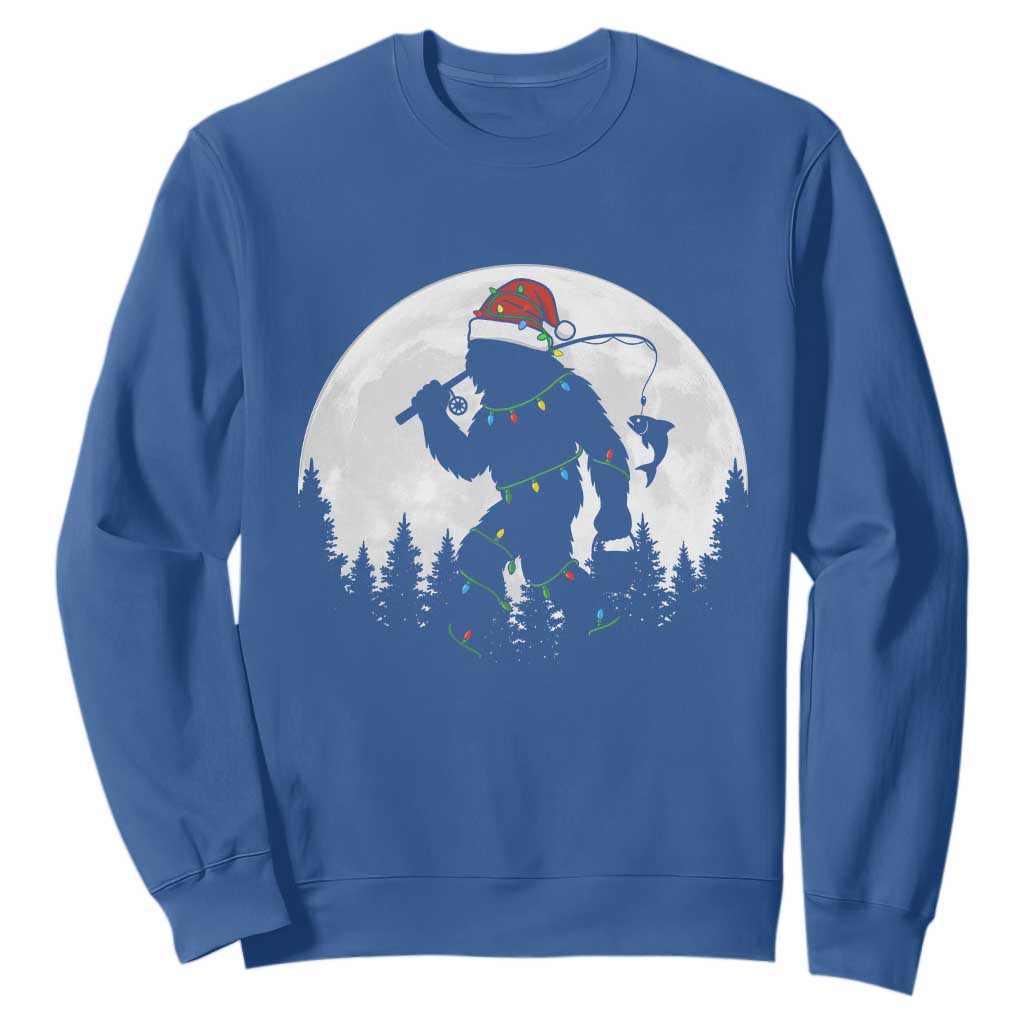 Funny Bigfoot Fishing Christmas Sweatshirt Sasquatch Moon Fisherman TS14 Royal Blue Print Your Wear
