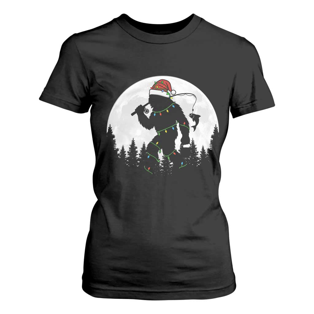 Funny Bigfoot Fishing Christmas T Shirt For Women Sasquatch Moon Fisherman TS14 Black Print Your Wear