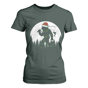 Funny Bigfoot Fishing Christmas T Shirt For Women Sasquatch Moon Fisherman TS14 Dark Forest Green Print Your Wear