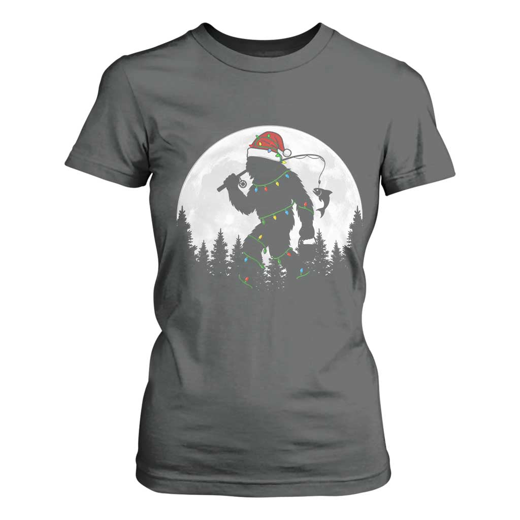 Funny Bigfoot Fishing Christmas T Shirt For Women Sasquatch Moon Fisherman TS14 Dark Heather Print Your Wear