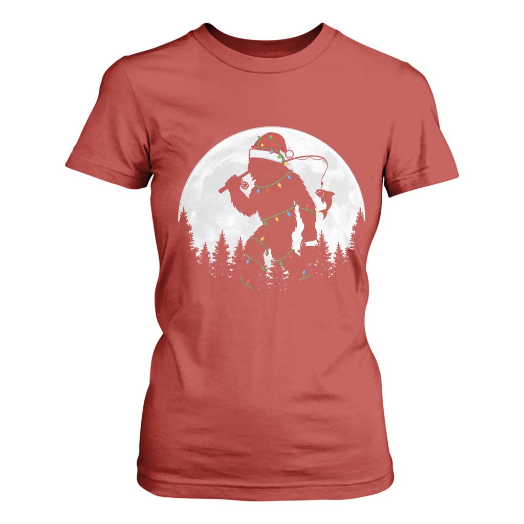 Funny Bigfoot Fishing Christmas T Shirt For Women Sasquatch Moon Fisherman TS14 Red Print Your Wear
