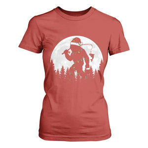 Funny Bigfoot Fishing Christmas T Shirt For Women Sasquatch Moon Fisherman TS14 Red Print Your Wear