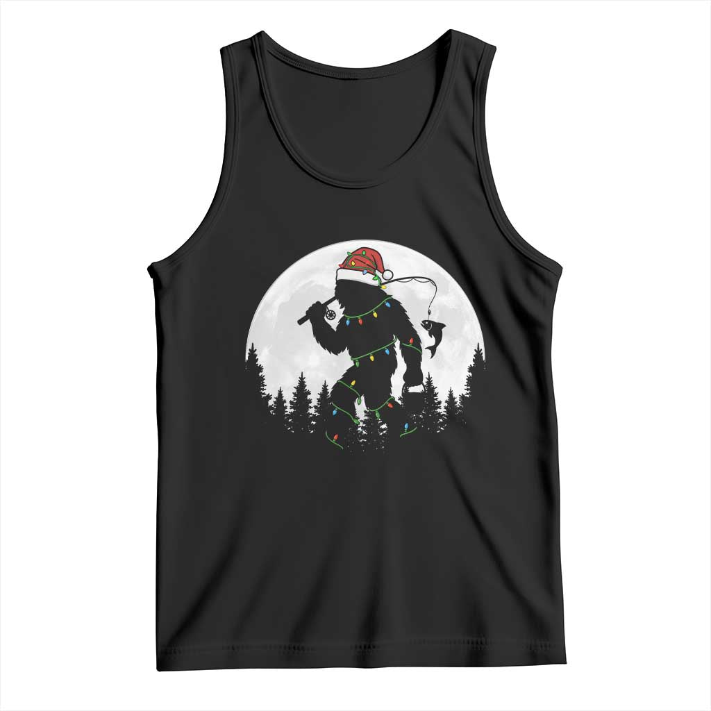 Funny Bigfoot Fishing Christmas Tank Top Sasquatch Moon Fisherman TS14 Black Print Your Wear