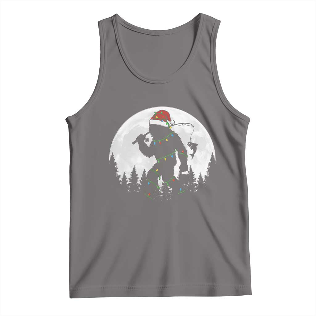 Funny Bigfoot Fishing Christmas Tank Top Sasquatch Moon Fisherman TS14 Deep Heather Print Your Wear