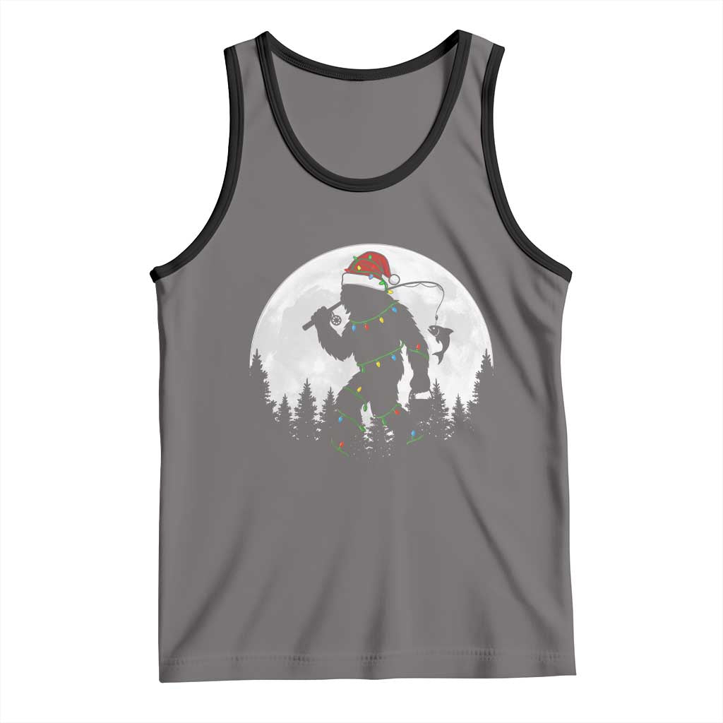 Funny Bigfoot Fishing Christmas Tank Top Sasquatch Moon Fisherman TS14 Deep Heather Black Print Your Wear