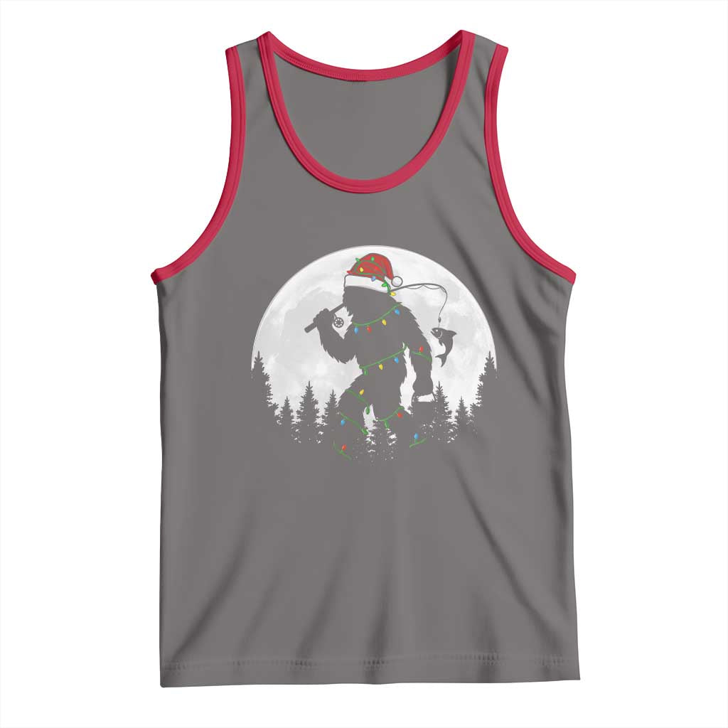 Funny Bigfoot Fishing Christmas Tank Top Sasquatch Moon Fisherman TS14 Deep Heather Red Print Your Wear
