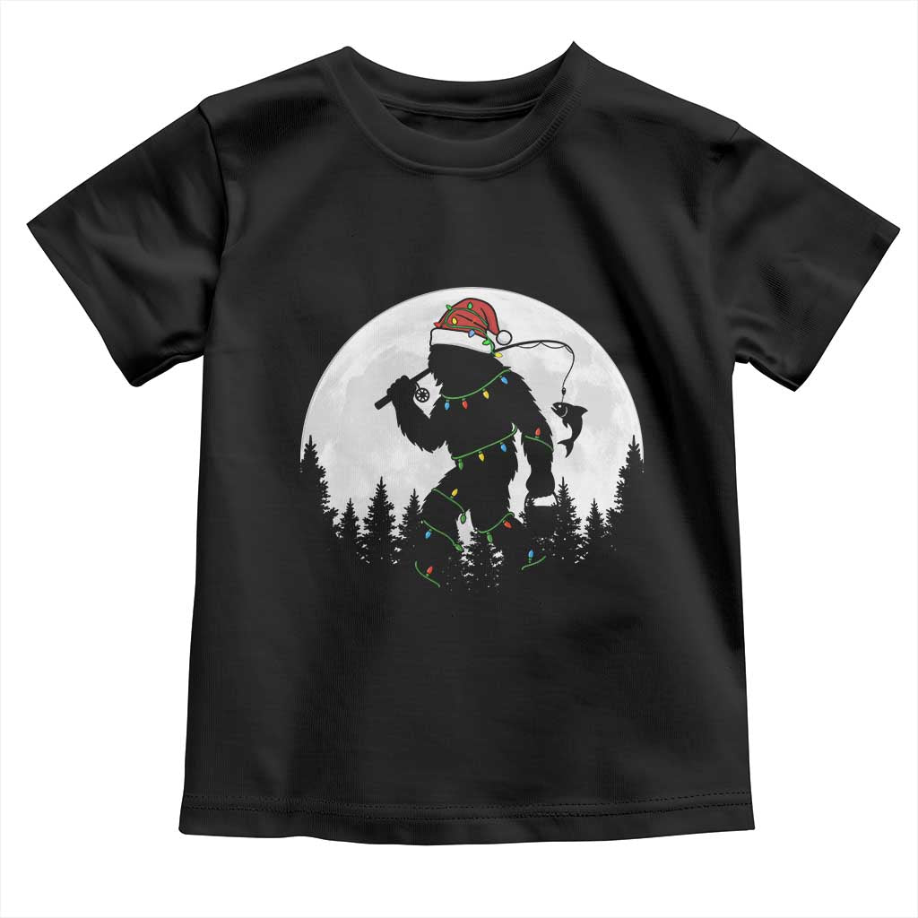Funny Bigfoot Fishing Christmas Toddler T Shirt Sasquatch Moon Fisherman TS14 Black Print Your Wear