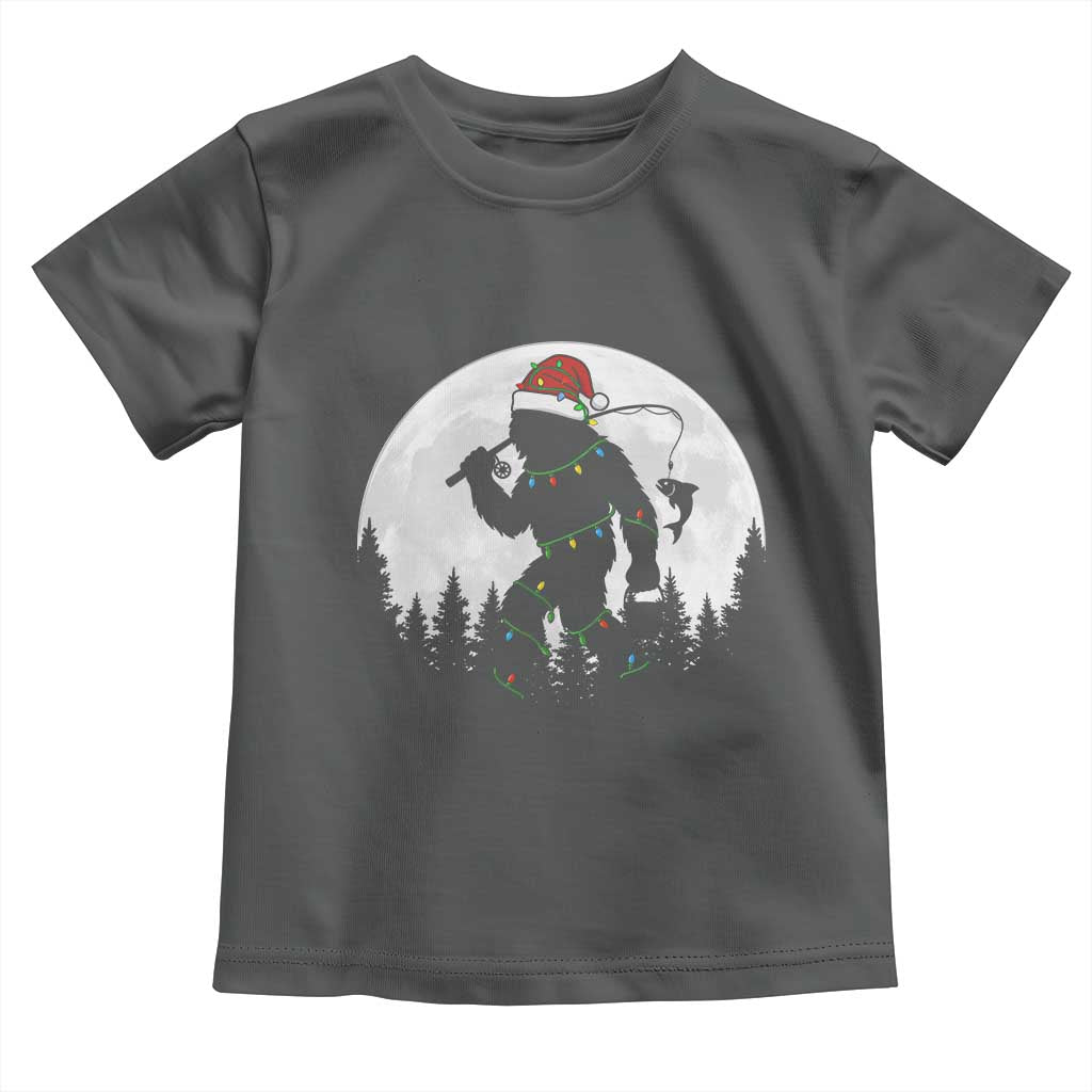 Funny Bigfoot Fishing Christmas Toddler T Shirt Sasquatch Moon Fisherman TS14 Dark Heather Print Your Wear