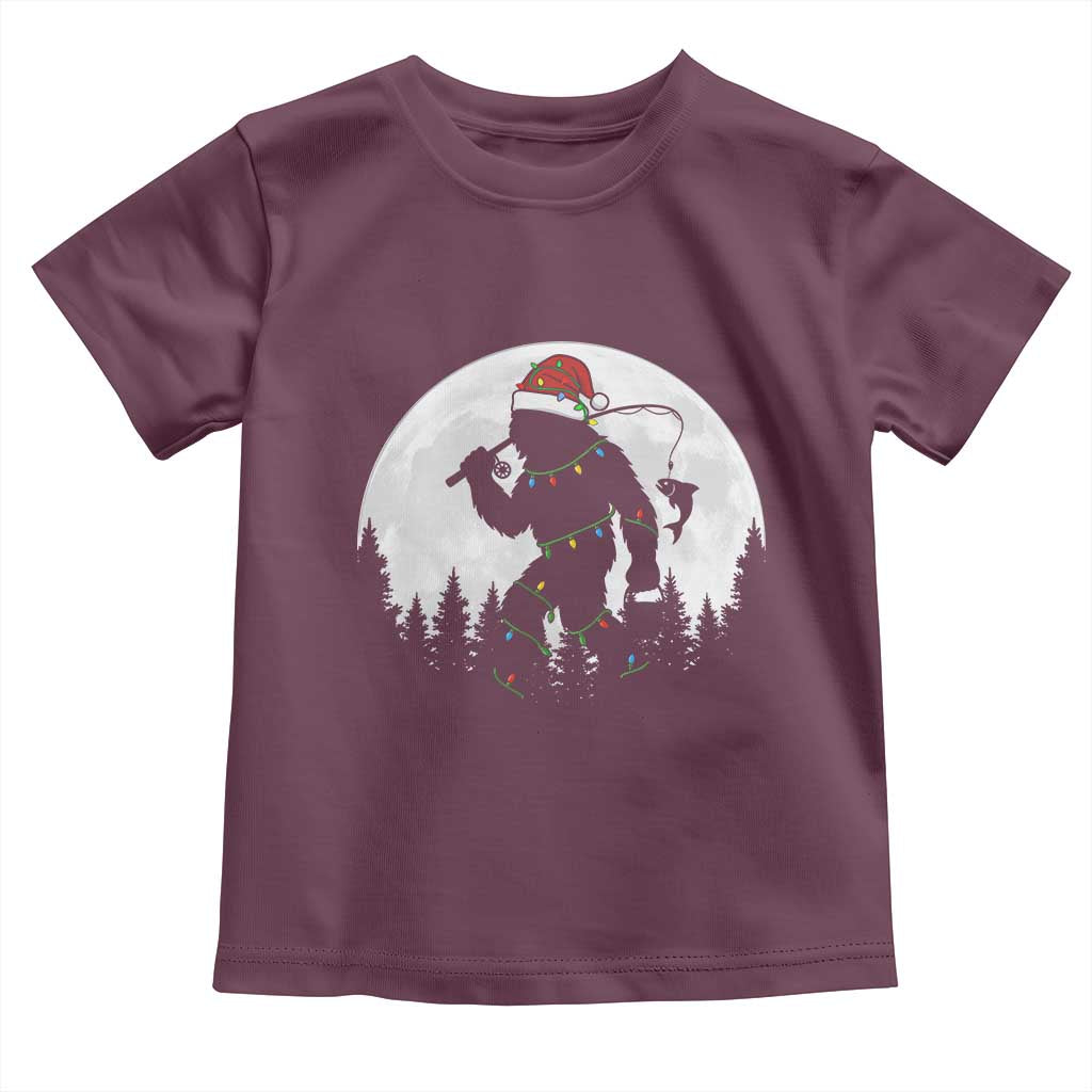 Funny Bigfoot Fishing Christmas Toddler T Shirt Sasquatch Moon Fisherman TS14 Maroon Print Your Wear