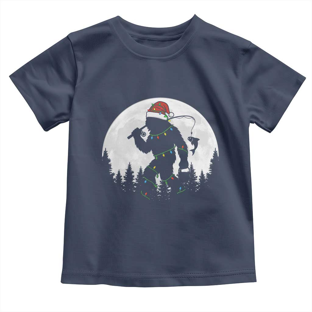 Funny Bigfoot Fishing Christmas Toddler T Shirt Sasquatch Moon Fisherman TS14 Navy Print Your Wear