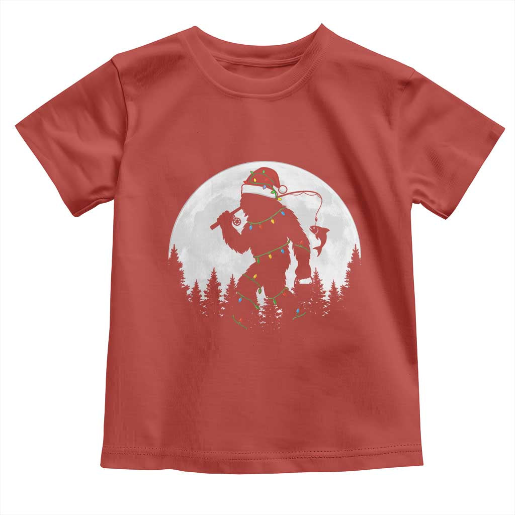 Funny Bigfoot Fishing Christmas Toddler T Shirt Sasquatch Moon Fisherman TS14 Red Print Your Wear