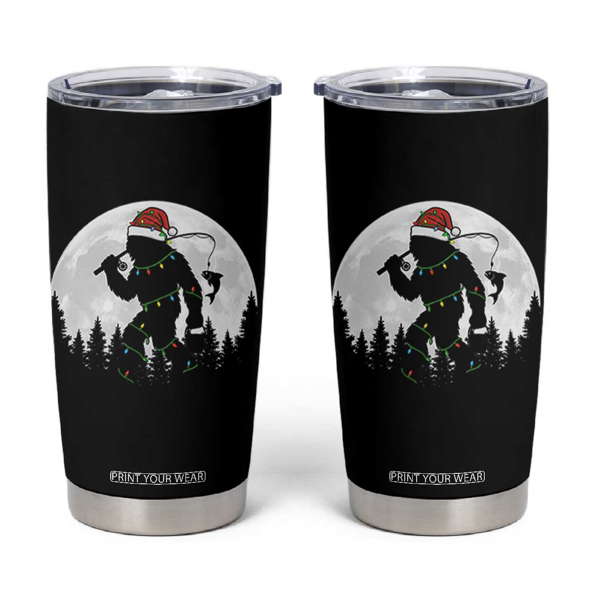 Funny Bigfoot Fishing Christmas Tumbler Cup Sasquatch Moon Fisherman TS14 Black Print Your Wear