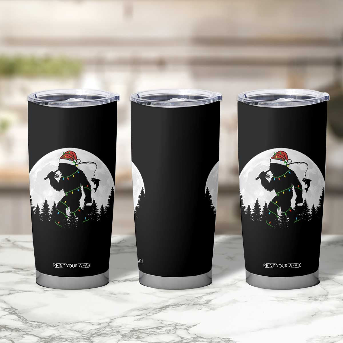 Funny Bigfoot Fishing Christmas Tumbler Cup Sasquatch Moon Fisherman TS14 Print Your Wear